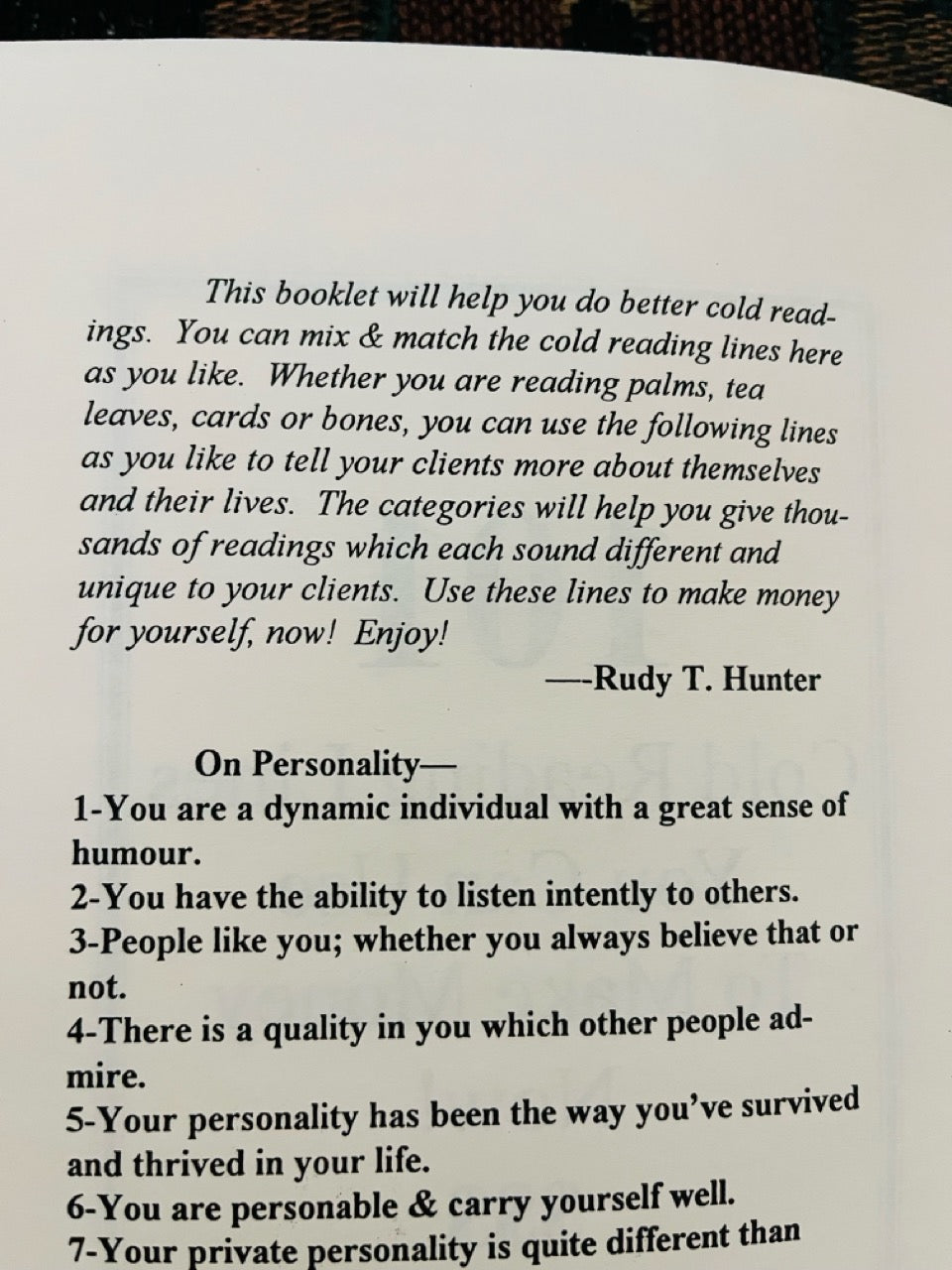 101 Cold Reading Lines You Can Use To Make Money Now! - Rudy T. Hunter