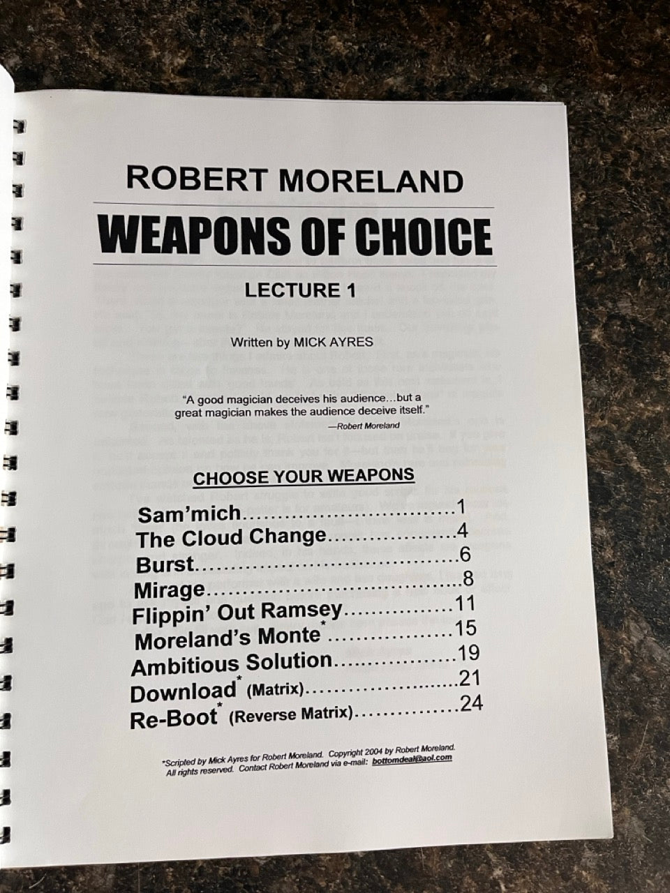 Robert Moreland: Weapons of Choice, Lecture 1 - Mick Ayres