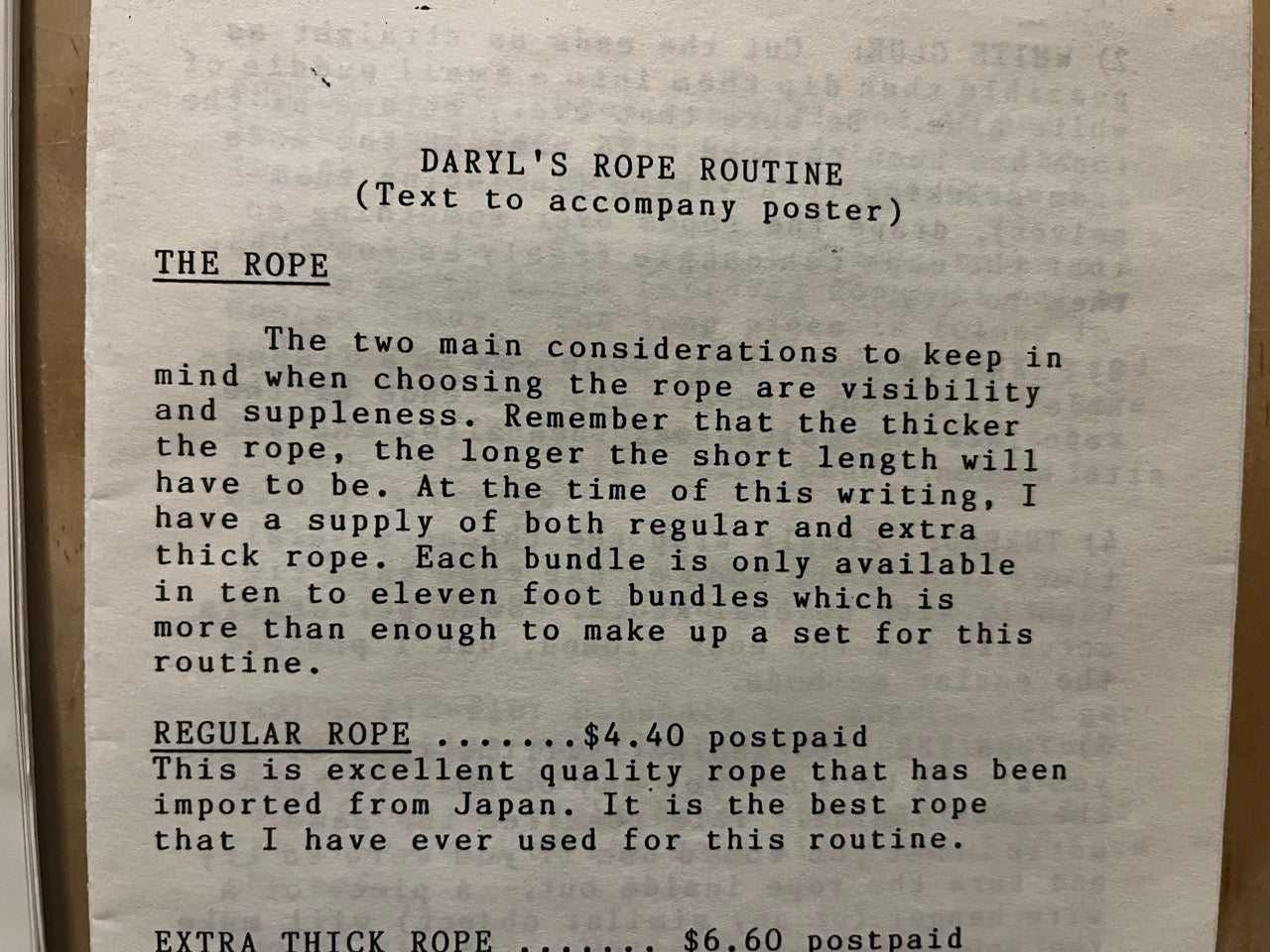 Daryl's Rope Routine - Poster and Instructions+