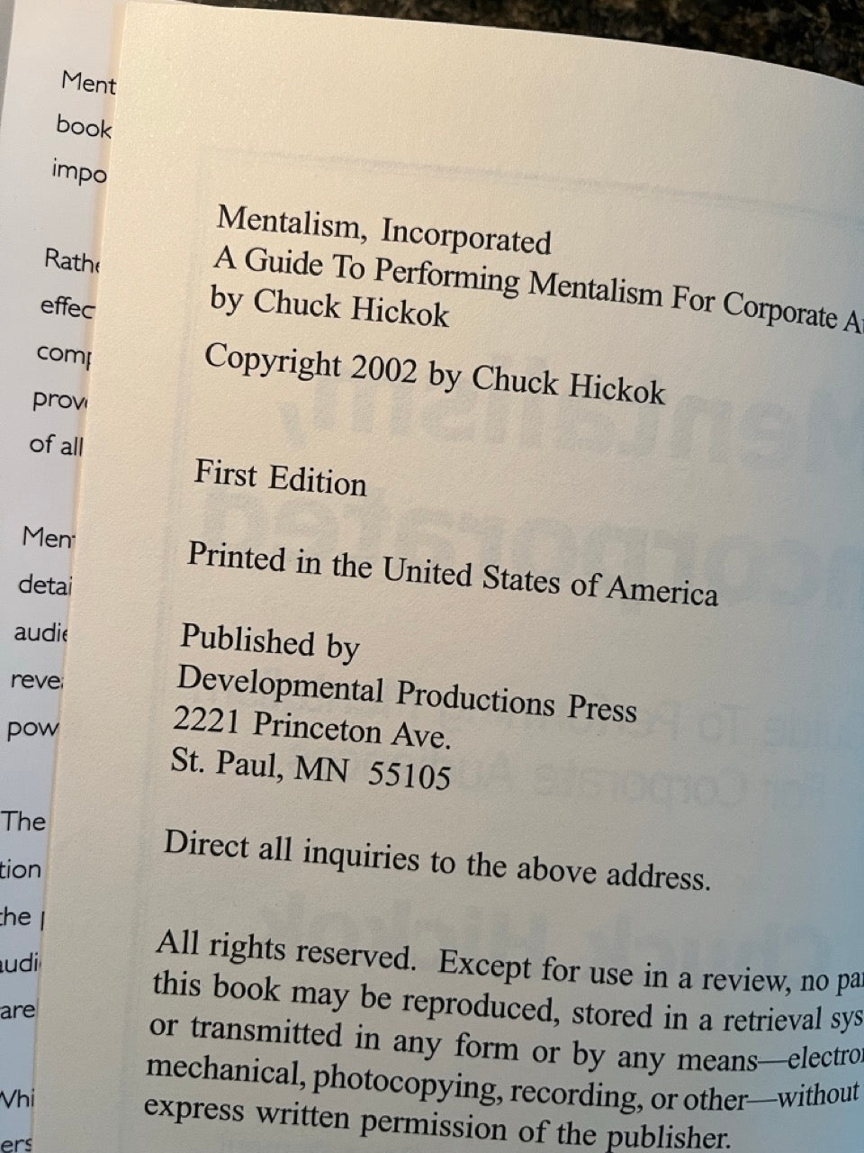 Mentalism Incorporated Vol. 1 - Chuck Hickok (1st edition)