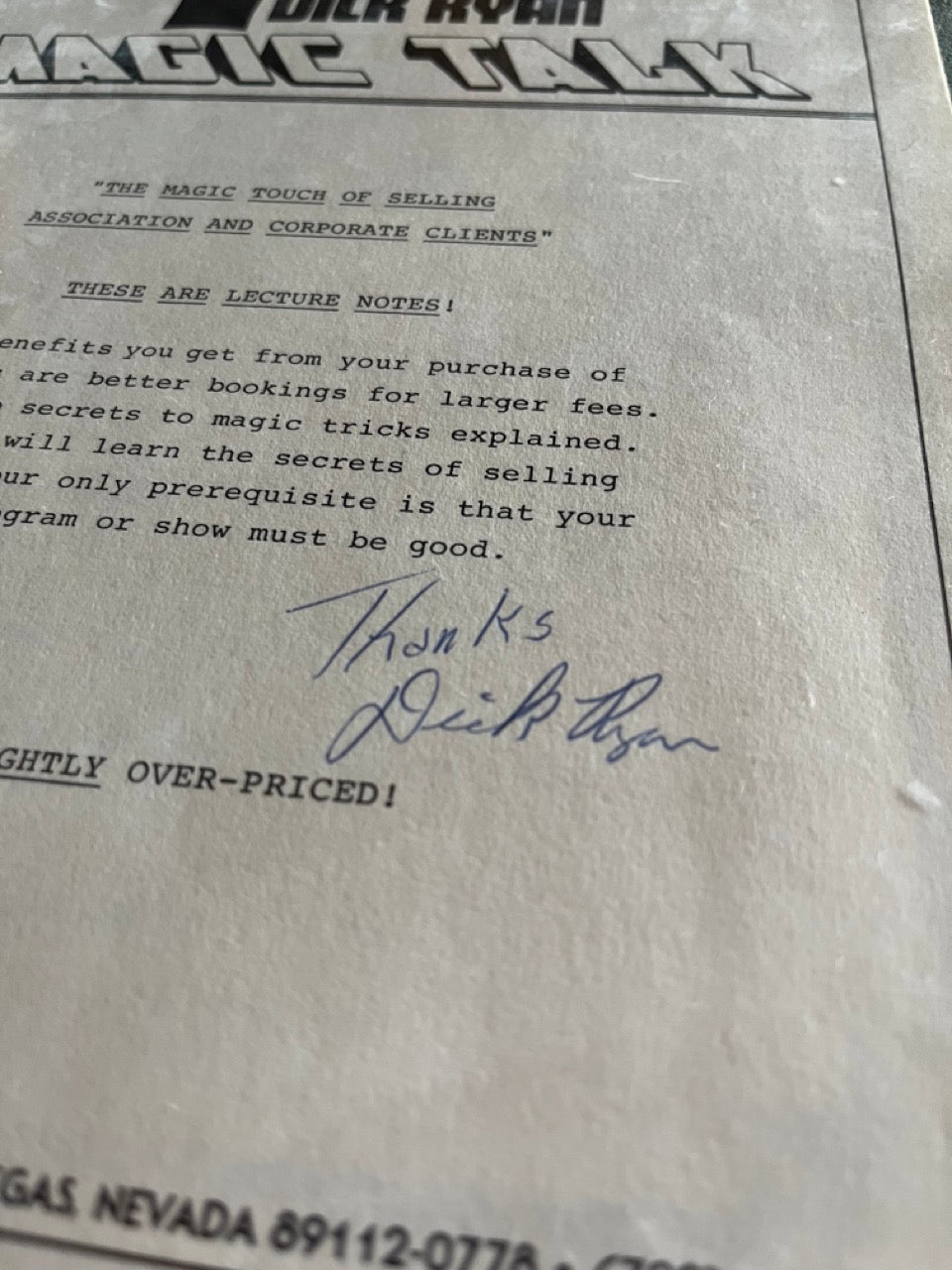 Magic Talk - Dick Ryan - SIGNED