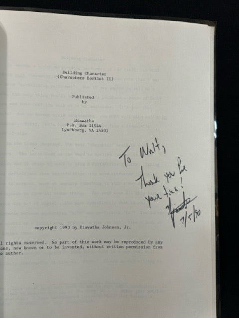 Characters/ Building Character - Hiawatha - SIGNED