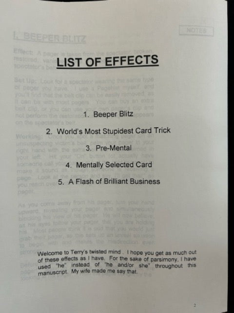 Terry Lunceford "Magic For A Living" Lecture Notes (3 Items)