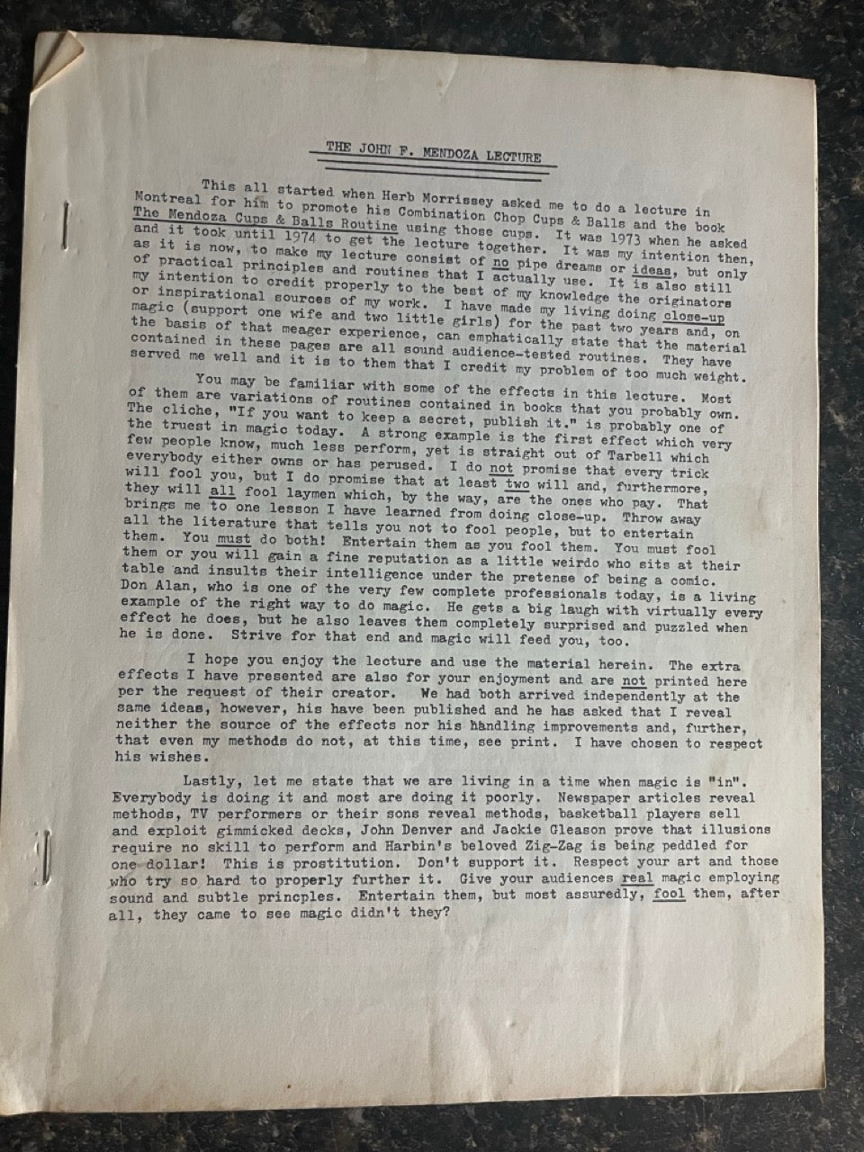 The John F. Mendoza Lecture