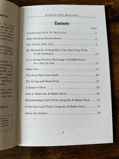 Al Baker's Exclusive Twenty-Five Dollar Manuscript (revised edition) - Al Baker
