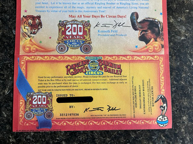 Ringling Brothers Circus Ticket (Unused)