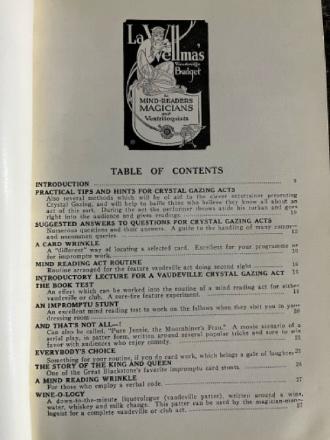 LaVellma's Vaudeville Budget for Mind-Readers Magicians and Ventriloquists - David Lustig