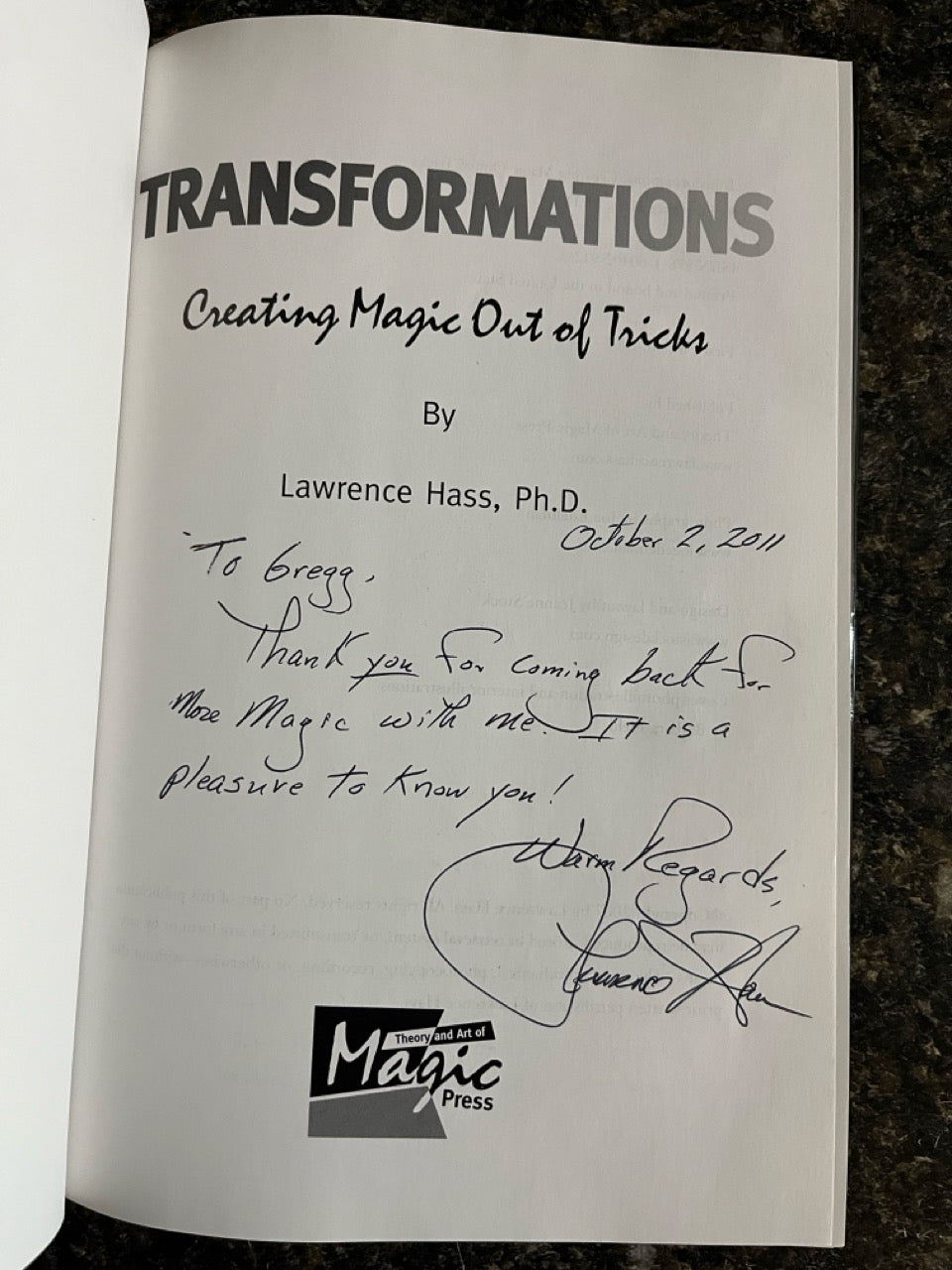 Transformations: Creating Magic Out of Tricks - Lawrence Hass - SIGNED