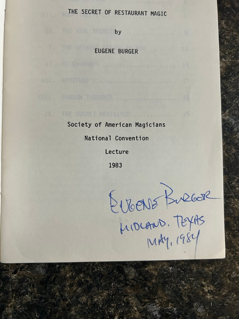 The Secret of Restaurant Magic - Eugene Burger - SIGNED