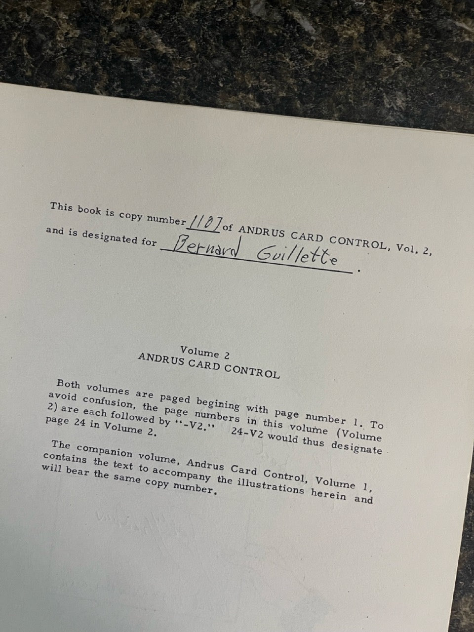 Andrus Card Control, Vols. 1 & 2 - Jerry Andrus - SIGNED & NUMBRED (#1107)