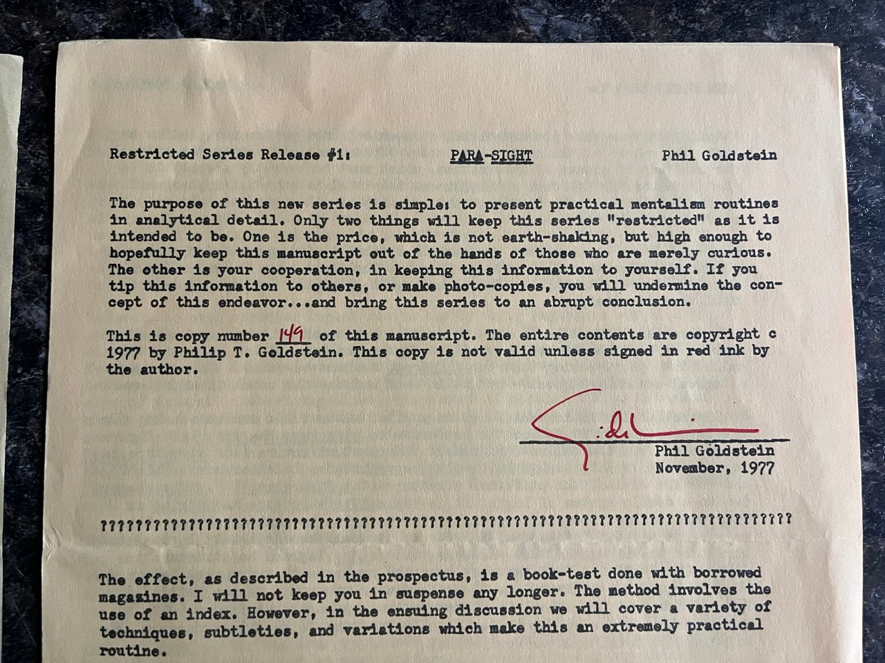Para-Sight Book Test - Phil Goldstein (Very Rare)