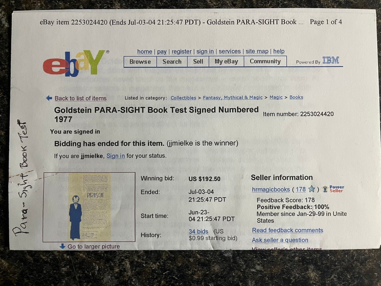 Para-Sight Book Test - Phil Goldstein (Very Rare)