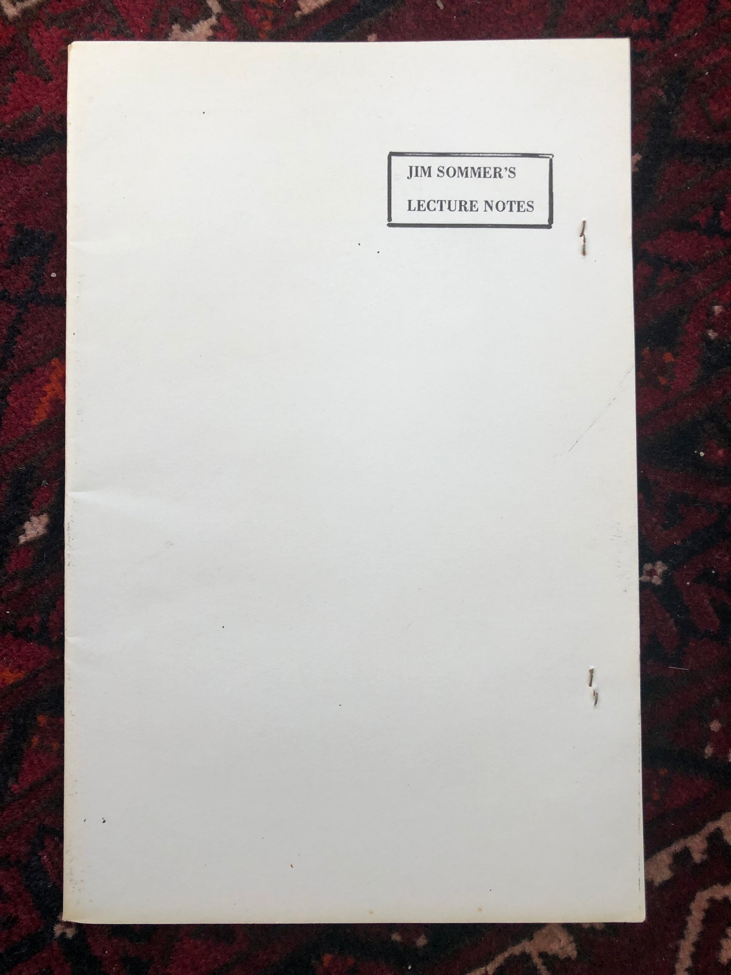 Jim Sommers Lecture Notes