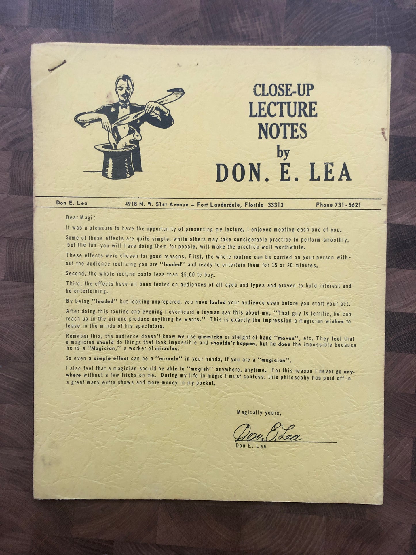 Close-Up Lecture Notes - Don E. Lea