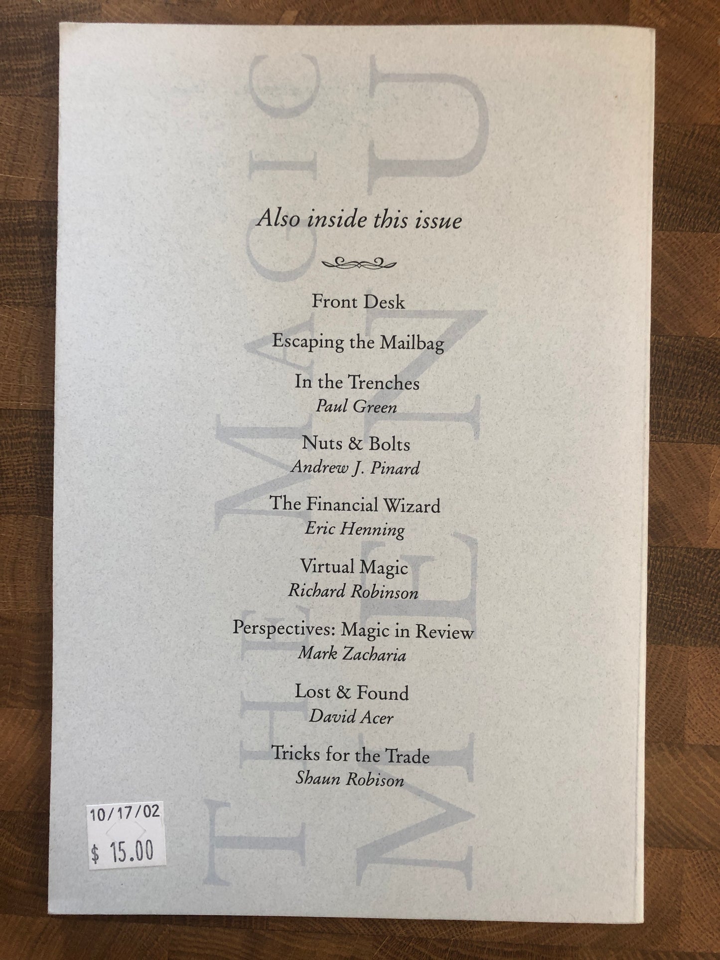 The Magic Menu (Issue 63)- Jim Sisti