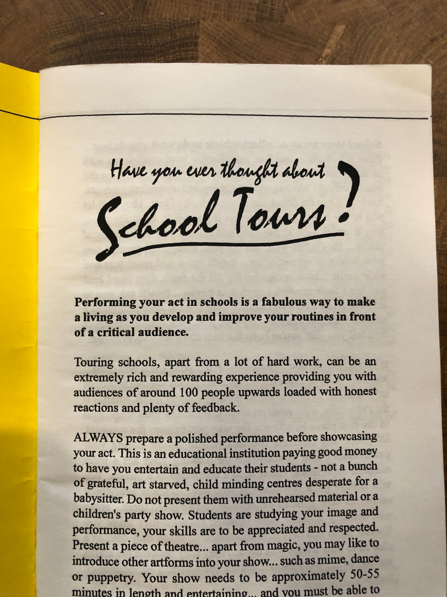 Have you ever thought about School Tours? A Guidebook for potential performers - Sue-Anne Webster