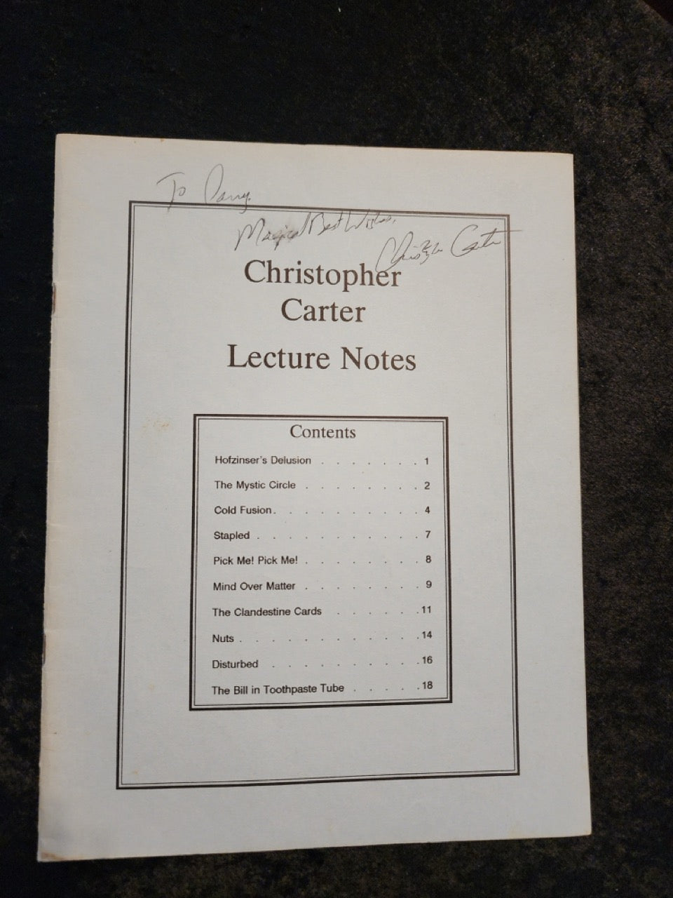 Christopher Carter 1990 Lecture Notes - SIGNED