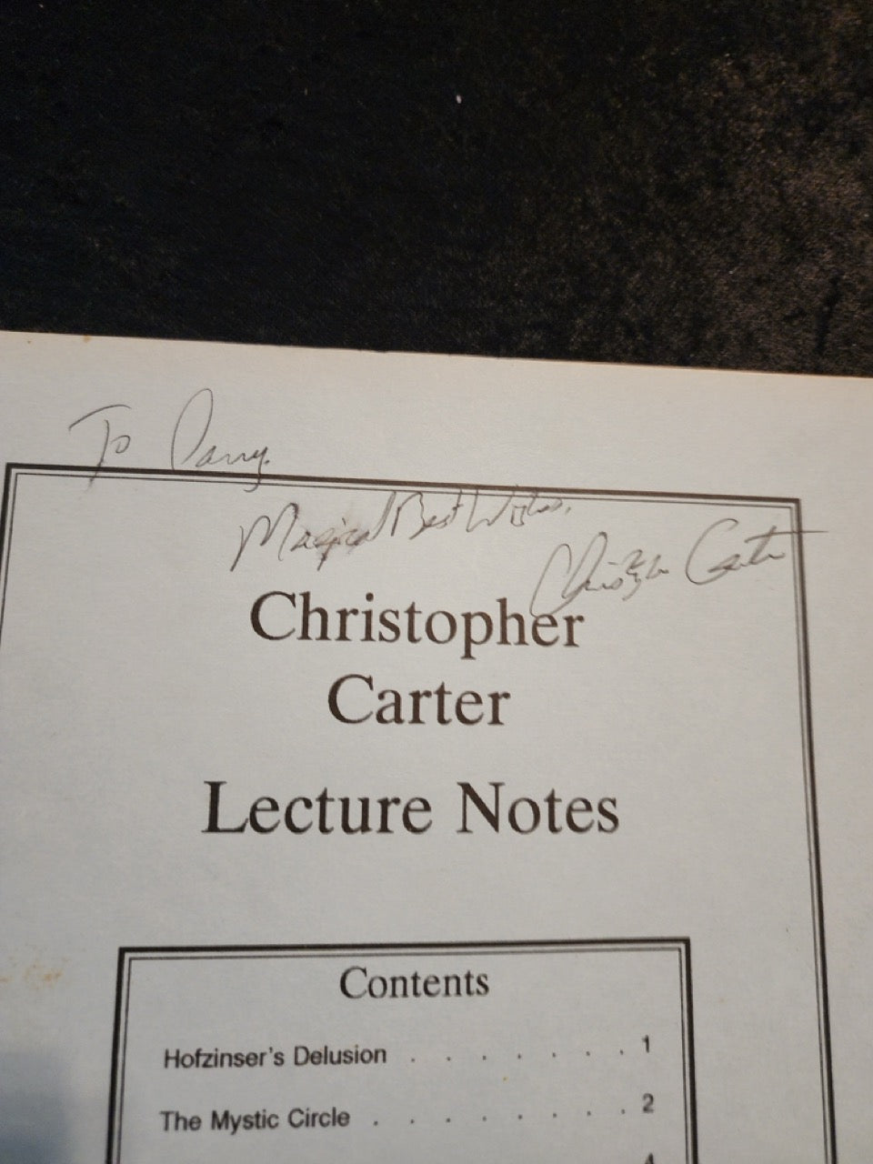 Christopher Carter 1990 Lecture Notes - SIGNED