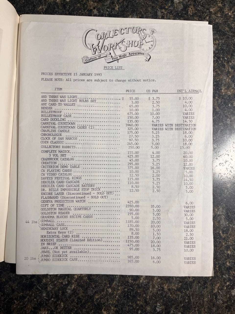 Collectors Workshop Catalog (1993)