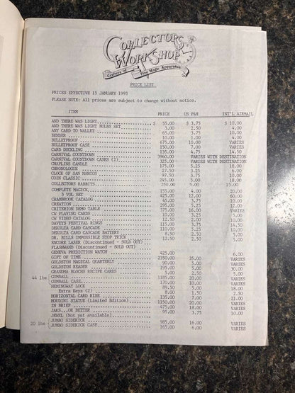 Collectors Workshop Catalog (1993)
