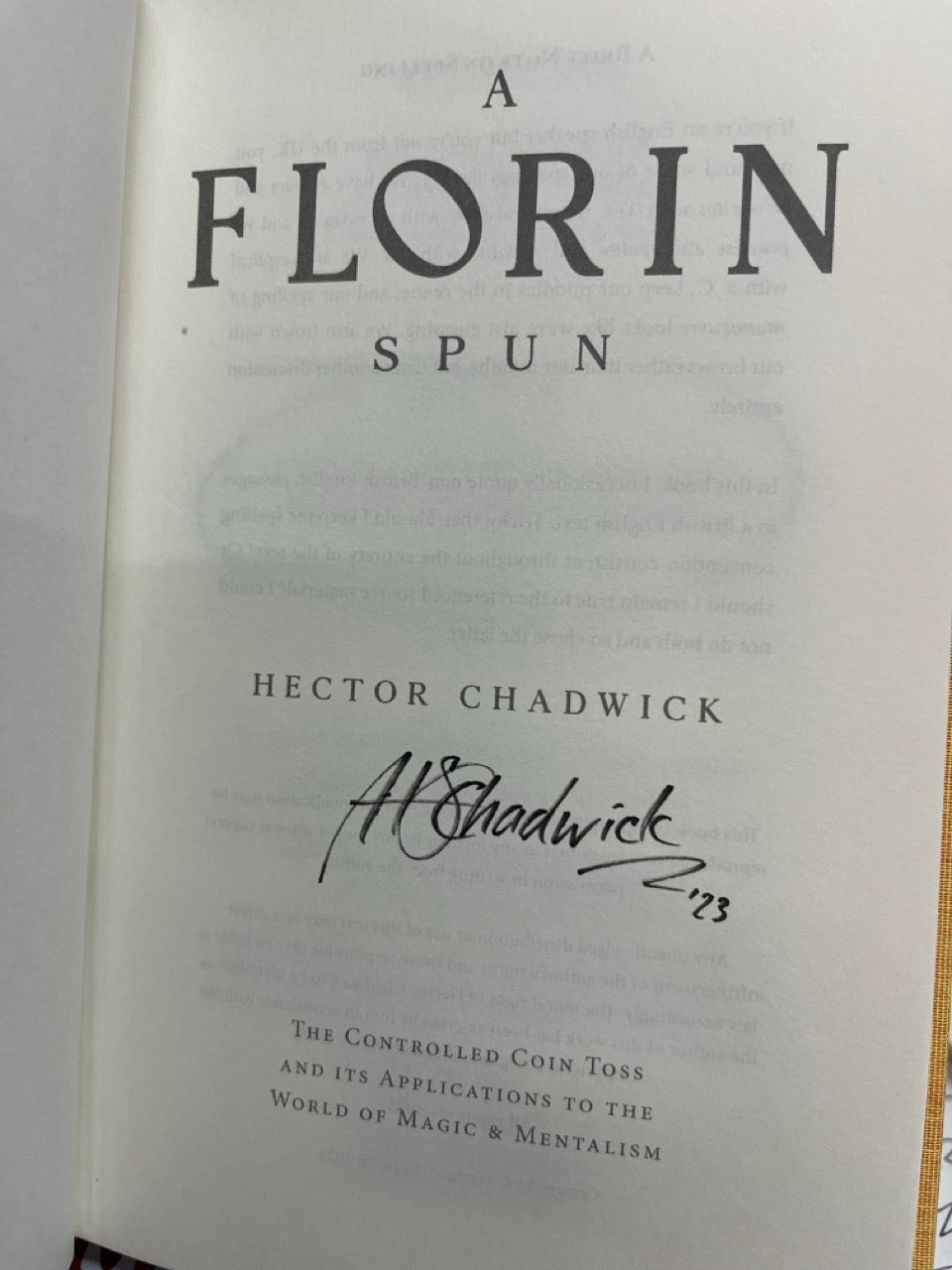 A Florin Spun - Hector Chadwick - SIGNED