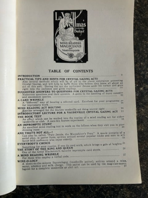 LaVellma's Vaudeville Budget for Mind-Readers Magicians and Ventriloquists - David Lustig