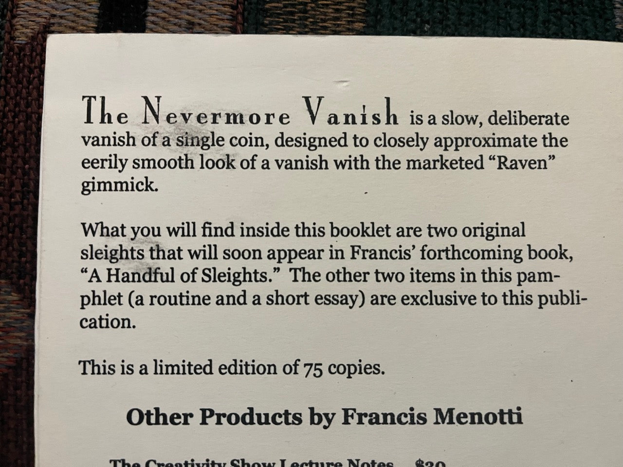 Nevermore - Francis Menotti - SIGNED & NUMBERED Limited edition