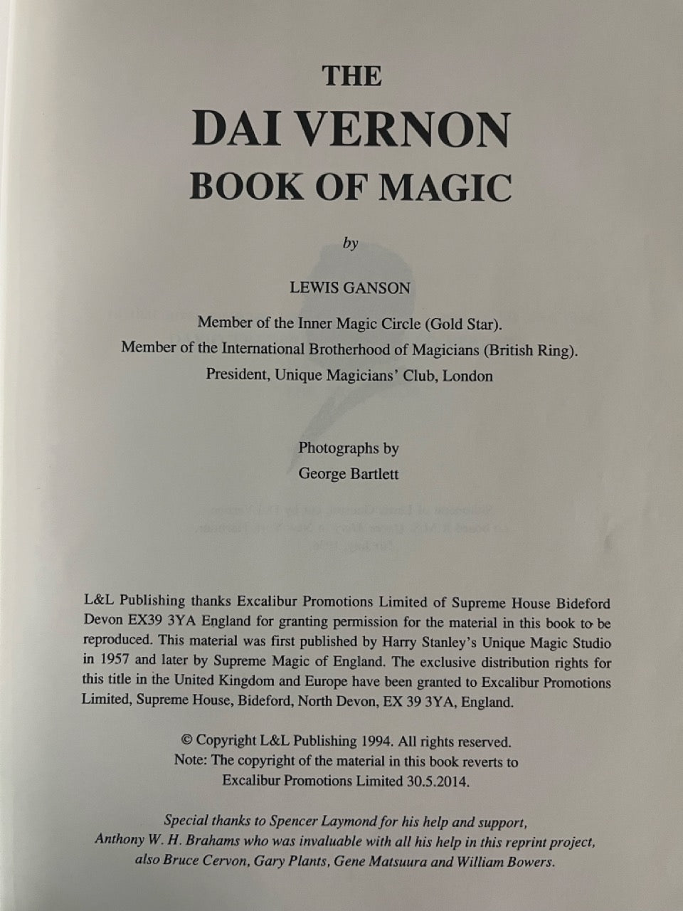 The Dai Vernon Book of Magic - Lewis Ganson (L&L 1st edition)