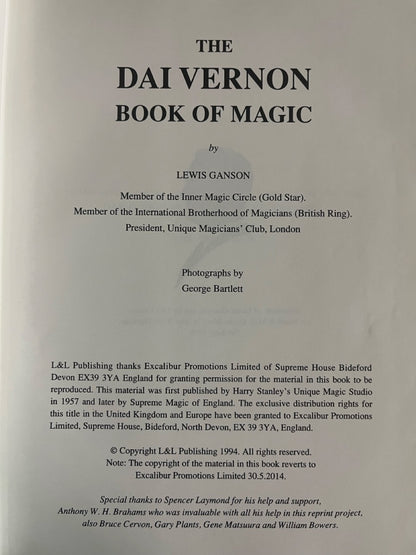 The Dai Vernon Book of Magic - Lewis Ganson (L&L 1st edition)
