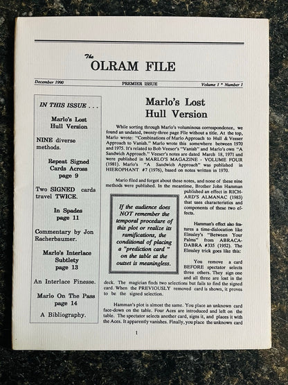 The Olram File, Vol.1 #1 Issue