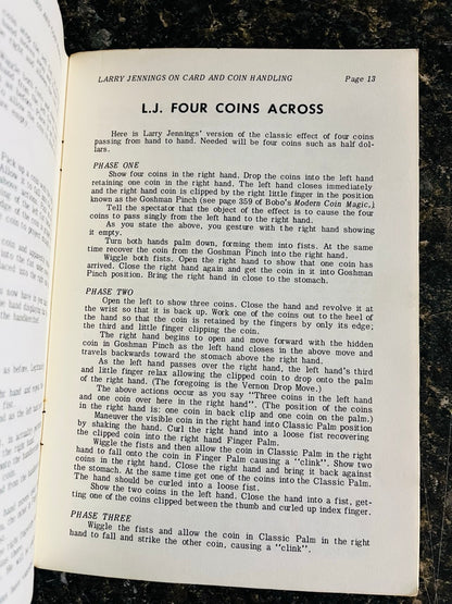 Larry Jennings on Card & Coin Handling - Larry Jennings (paperback)