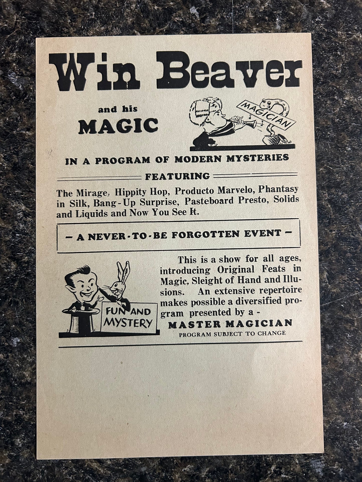 Win Beaver & His Magic Publicity Piece