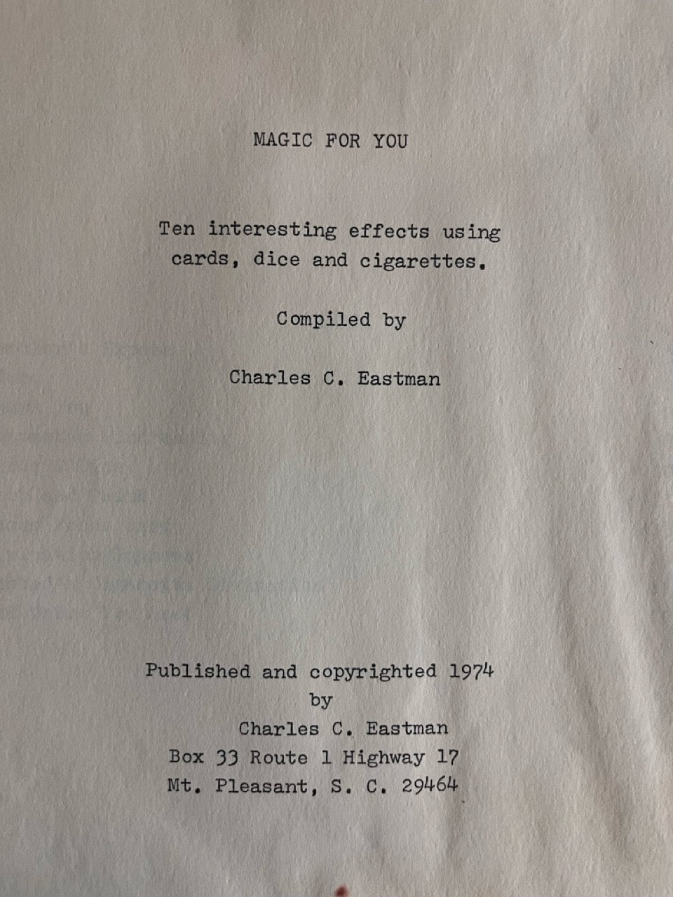 Magic For You - Chas. C. Eastman