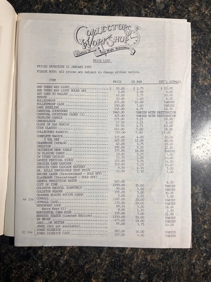 Collectors Workshop Catalog (1993)