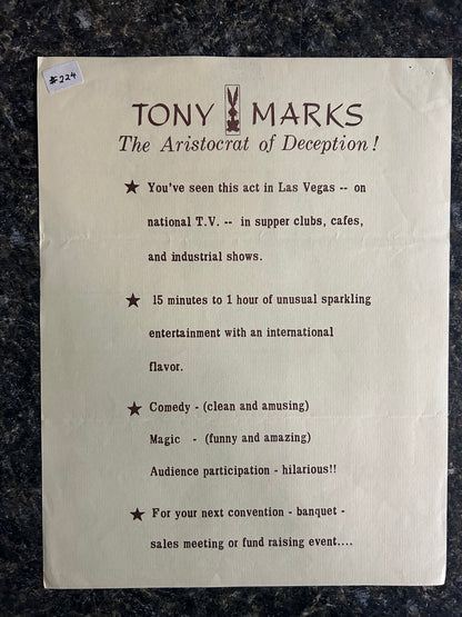 Tony Marks: The Aristocrat of Deception Promotional Piece