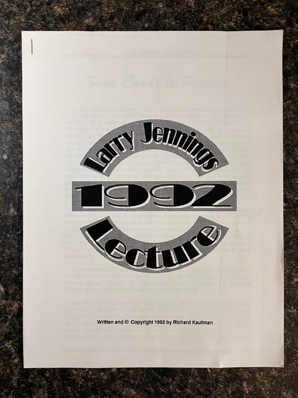 Larry Jennings 1992 Lecture - Richard Kaufman