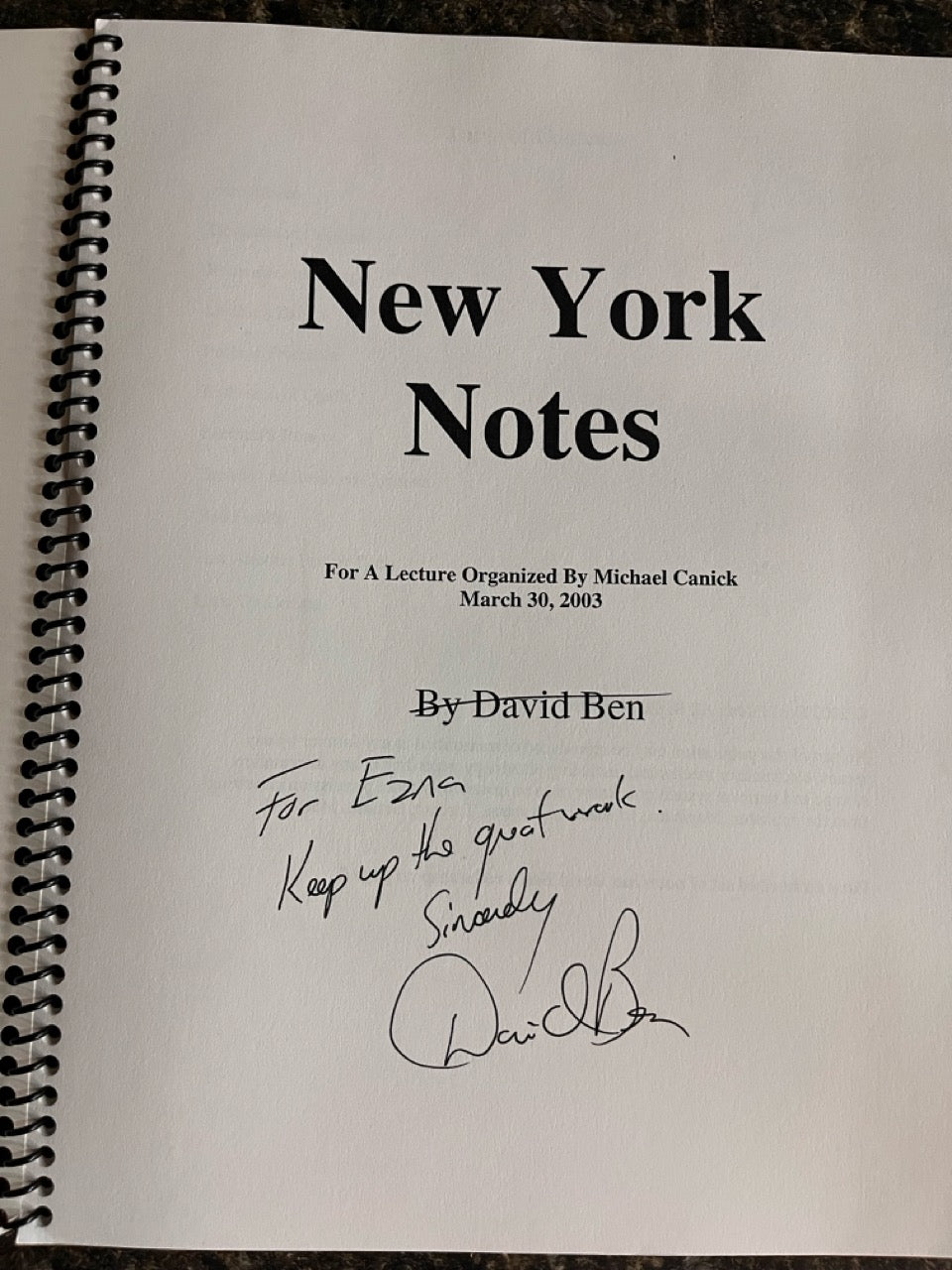 New York Notes - David Ben - SIGNED