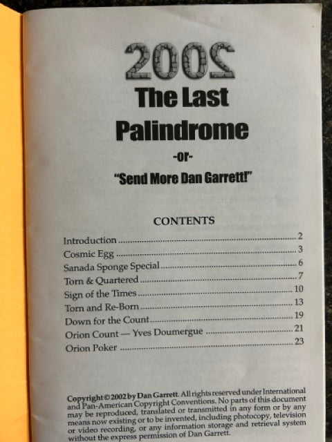 2002: The Last Palindrome - Dan Garrett