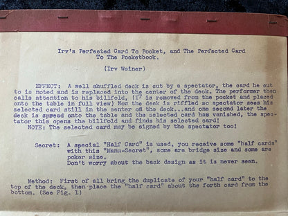 Irv's Perfected Card to Pocket, and the Perfected Card to the Pocket - Irv Weiner