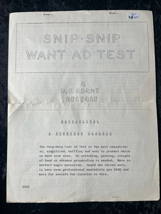 Snip Snip Want Ad Test - U.F. Grant