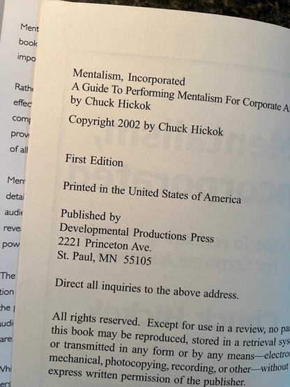 Mentalism Incorporated Vol. 1 - Chuck Hickok (1st edition)