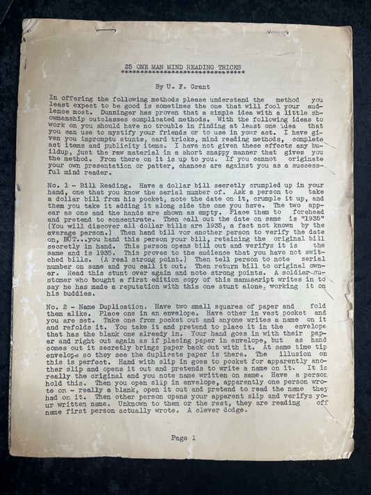 25 One Man Mind Reading Tricks - U.F. Grant