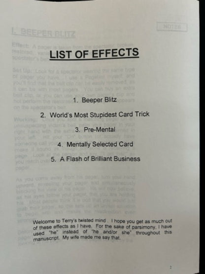 Terry Lunceford "Magic For A Living" Lecture Notes (3 Items)