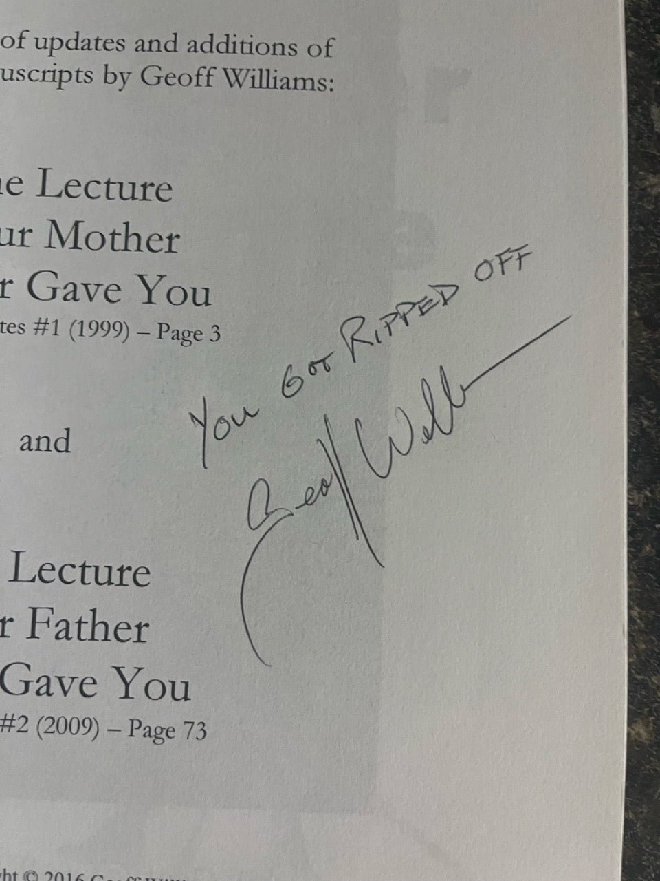 No Adult Supervision - Geoff Williams - SIGNED