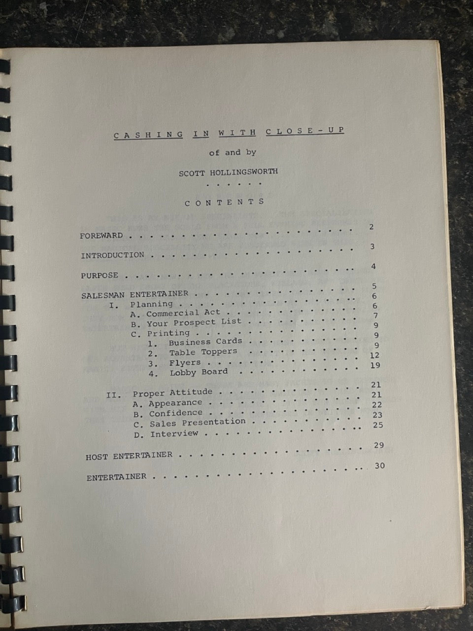 "Cashing in with Close-Up" Restaurant Magic  - Scott Hollingsworth - SIGNED