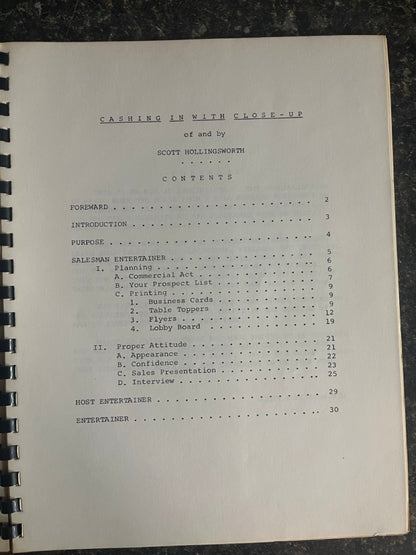 "Cashing in with Close-Up" Restaurant Magic  - Scott Hollingsworth - SIGNED