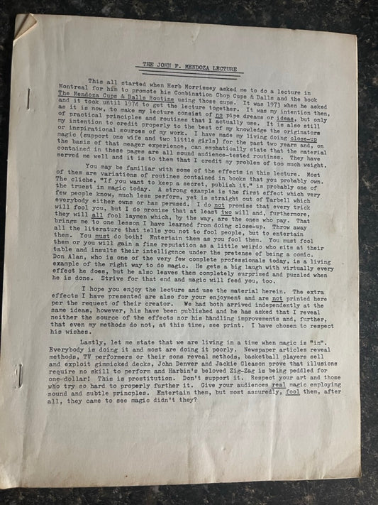 The John F. Mendoza Lecture