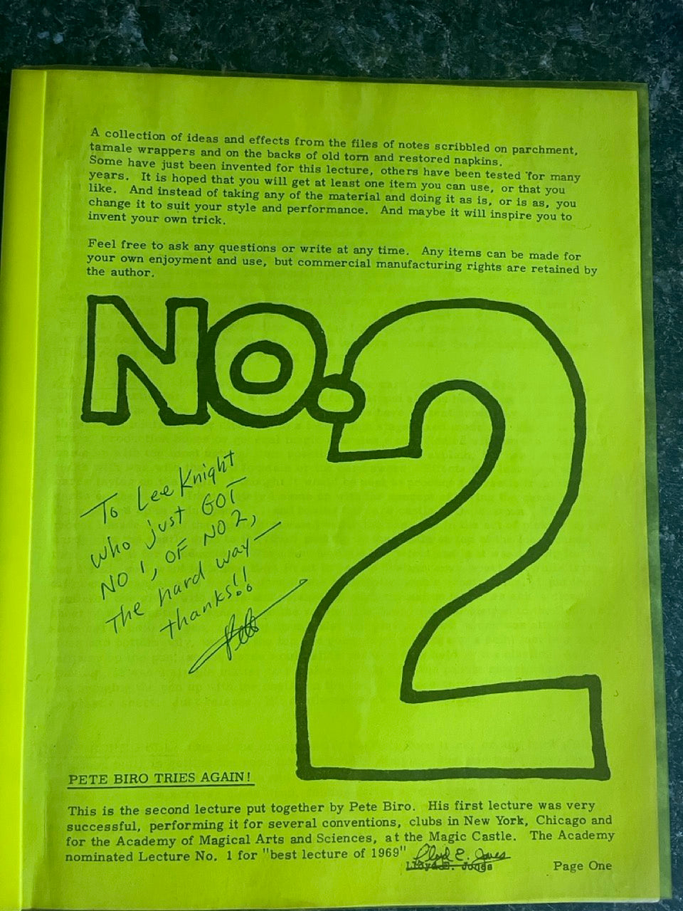 Pete Biro Lecture,  #1 and #2 - SIGNED