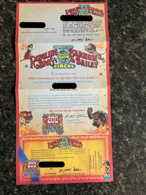 Ringling Brothers Circus Ticket (Unused)