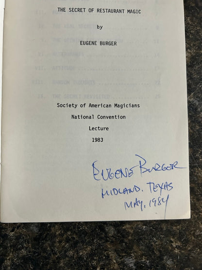The Secret of Restaurant Magic - Eugene Burger - SIGNED